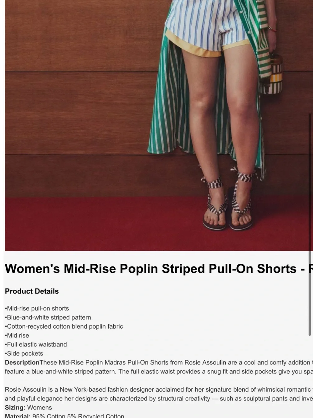 Women Mid-Rise Poplin Striped Pull-On Shorts - Rosie Assoulin